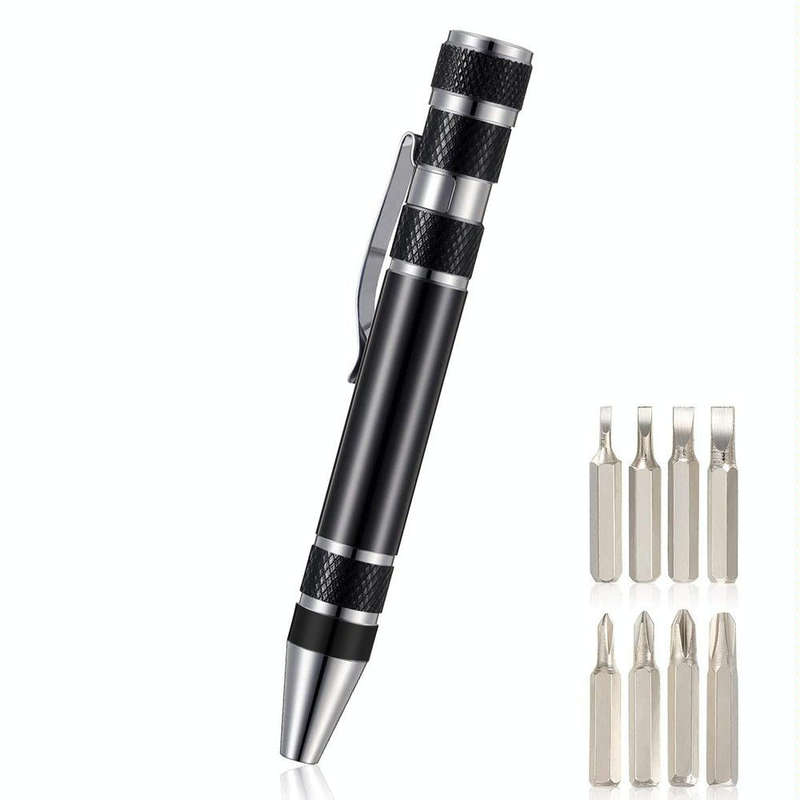 8 In 1 Multifunctional Mini Aluminum Tool Pen Screwdriver Set(Black)