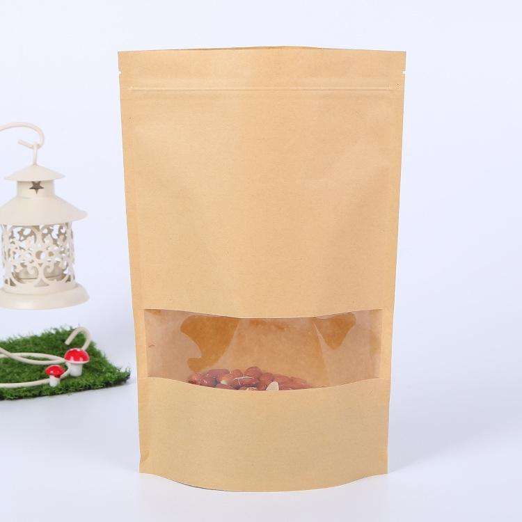 50 PCS Zipper Self Sealing Kraft Paper Bag with Window Stand Up for Gifts/Food/Candy/Tea/Party/We...