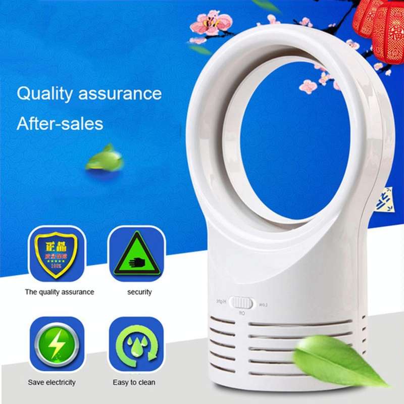 Bladeless Mini Fan Round Desktop Leafless Fan Air Cooling Fan Air Cooler, Style:UK Plug(White)