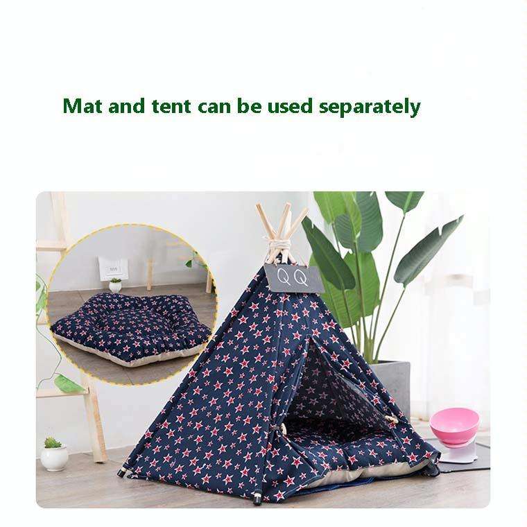 Cotton Canvas Pet Tent Cat and Dog Bed with Cushion, Specification: Small 404050cm(Beige Star)