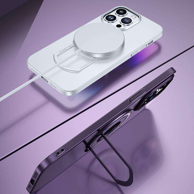 For iPhone 14 Pro Matte Magsafe Magnetic Phone Case with Trolley Holder(Black)