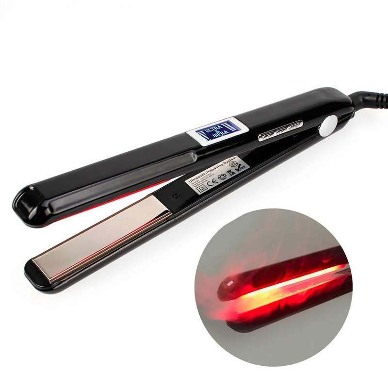 RUCHA Ultrasonic Infrared Hair Care Iron Straightener with Adjustable Upgraded LCD Display, Plug ...