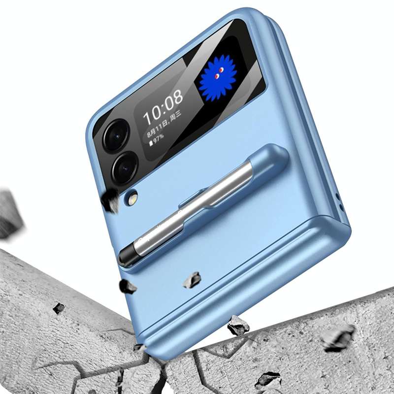 For Samsung Galaxy Z Flip4 GKK Magnetic Full Coverage Phone Flip Case with Pen(Blue)