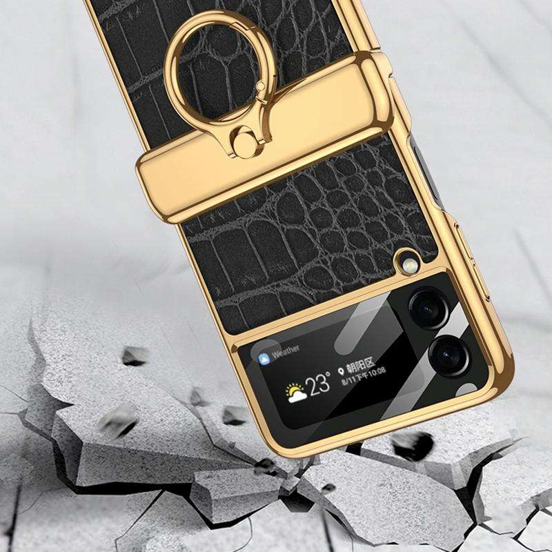 For Samsung Galaxy Z Flip3 5G GKK Integrated Plating + Leather Flip Phone Case(Crocodile Red)