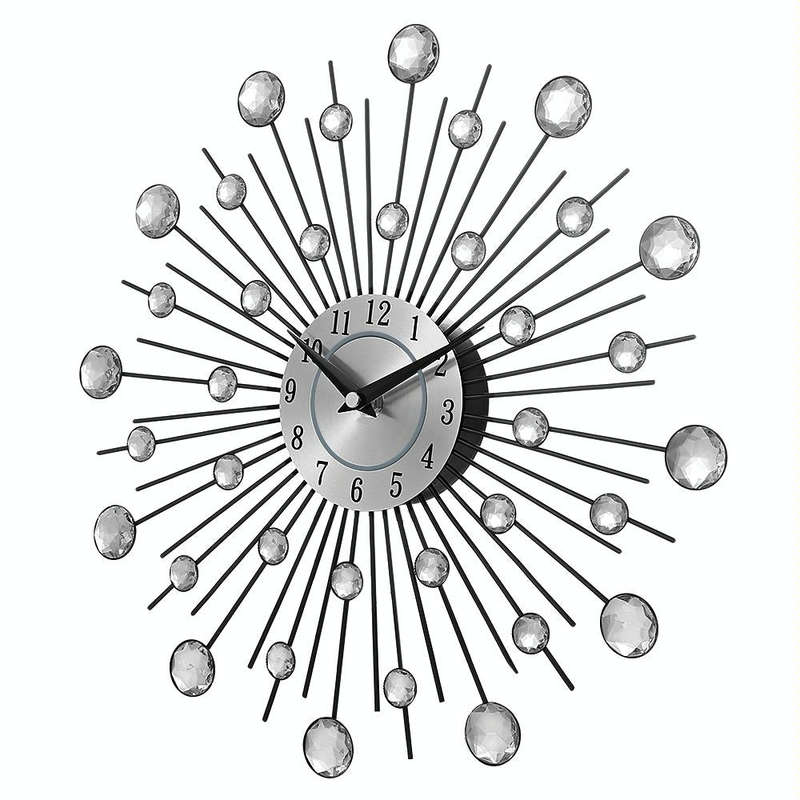 Creative Wall Clock Crystal Silver Wrought Iron Wall Clock Personality Art Decoration Living Room...