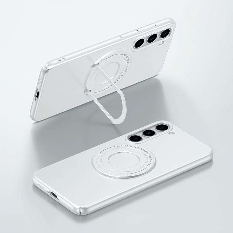For Samsung Galaxy S23 5G Matte Magsafe Magnetic Phone Case with Trolley Holder(White)