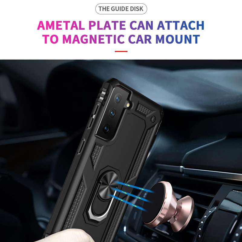 For Samsung Galaxy S21 5G Shockproof TPU + PC Protective Case with 360 Degree Rotating Holder(Black)