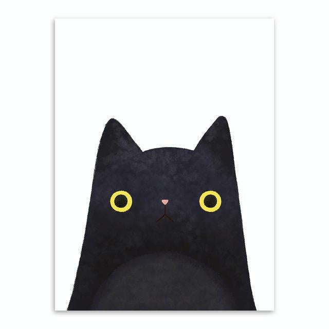 Cute Cat And Avatar Poster Print Canvas Painting Home Art Decoration, Size:2130cm (Black)