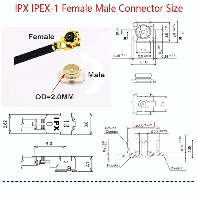IPX Female to GG1733 RP-SMA Male RG178 Adapter Cable, Length: 15cm