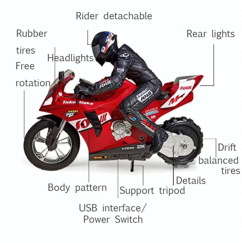 2.4G Remote Control Self-Balancing Stunt Motorcycle Single-Wheel Standing Electric Toy Car(Blue)