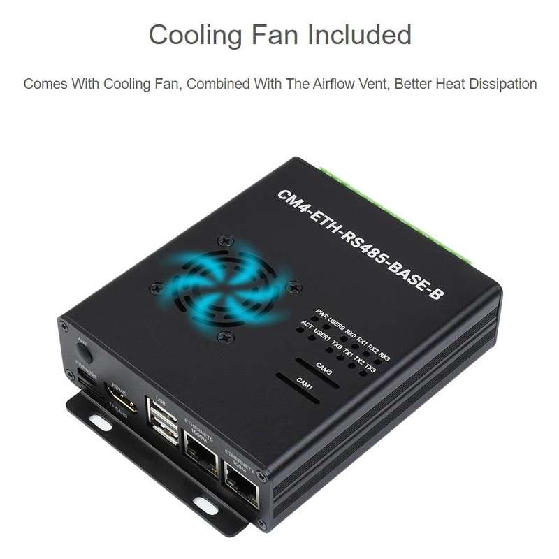 Waveshare Dual ETH Mini-Computer for Raspberry Pi CM4, Gigabit Ethernet, 4CH Isolated RS485(EU Plug)