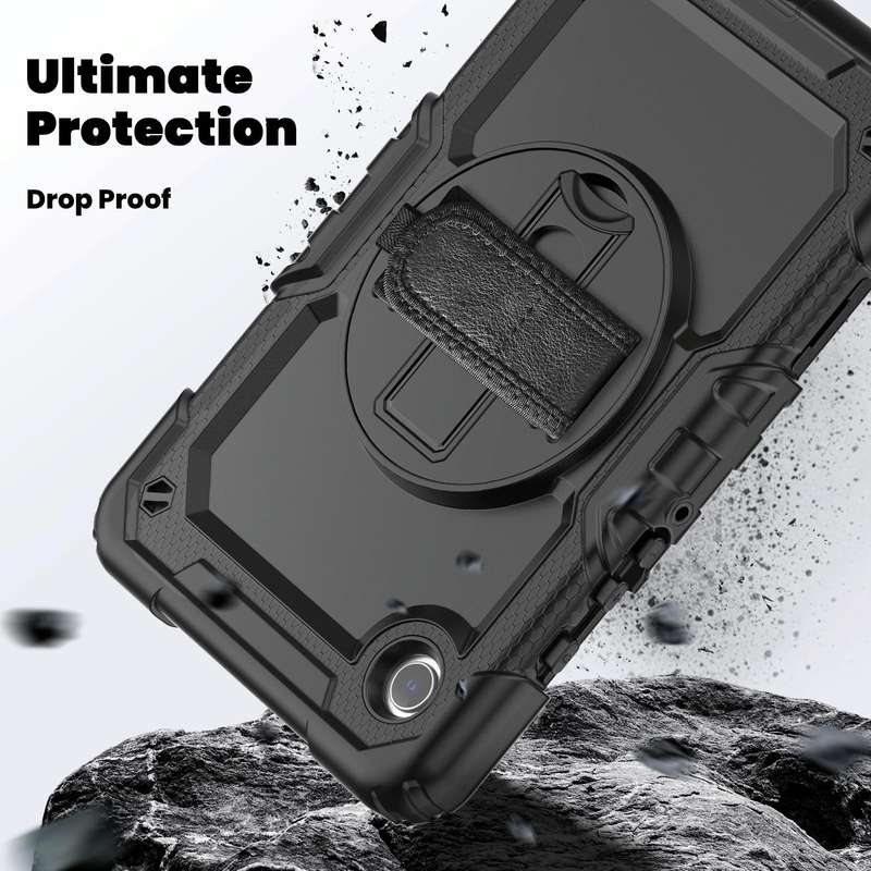 For Samsung Galaxy Tab A9 Silicone + PC Tablet Case with Shoulder Strap(Black)
