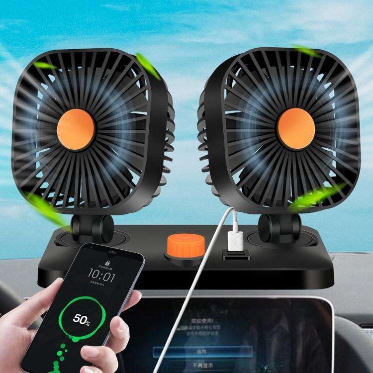 Mini USB 12 / 24V Car Electric Fan Double Head Car Cigarette Lighter Fan