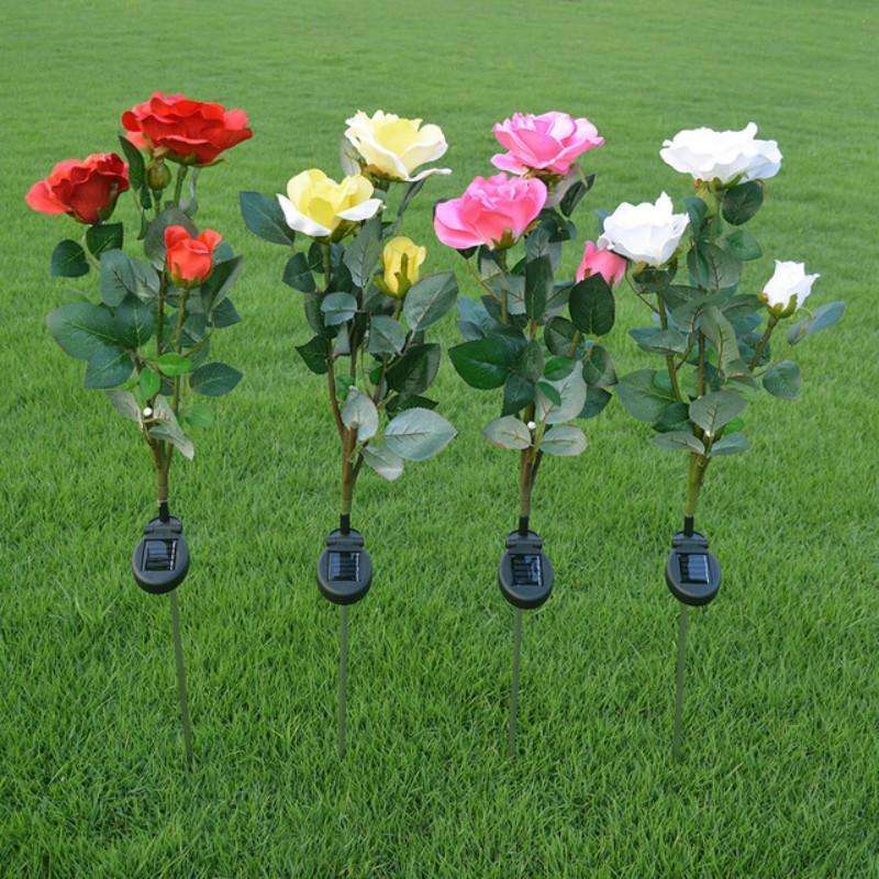 Solar LED Artificial Rose Lantern Garden Decoration Lawn Lamp(Pink)