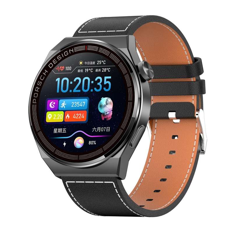 MD3MAX Porsche Ver 1.39 inch Round Screen Leather Strap Smart Watch Supports Heart Rate Monitorin...