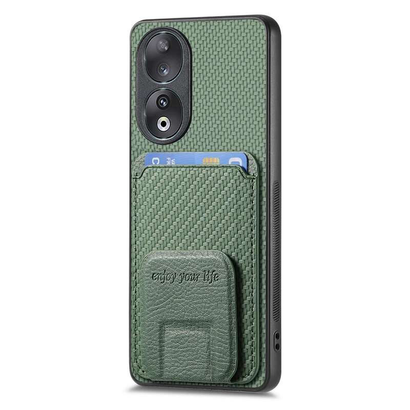 For Huawei Nova 9 SE Carbon Fiber Card Bag Fold Stand Phone Case(Green)