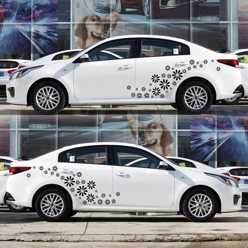 2 PCS/Set D-483 Flower Pattern Car Modified Decorative Sticker(Black)