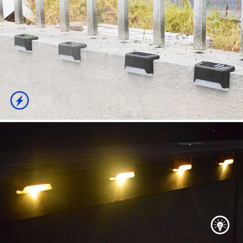 12 PCS Solar Powered LED Outdoor Stairway Light IP65 Waterproof Garden Lamp, Warm White Light(Black)
