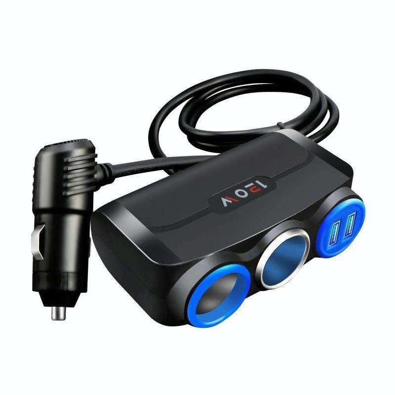 Car Cigarette Lighter Multi-Function Mobile Phone Charging USB Car Charge 12/24V Adapter Plug(Bla...