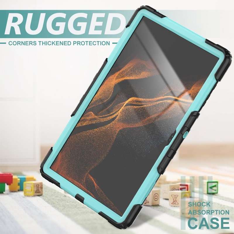 For Samsung Galaxy Tab S8 Ultra 14.6 inch SM-X900 Silicone + PC Tablet Case with Shoulder Strap(B...