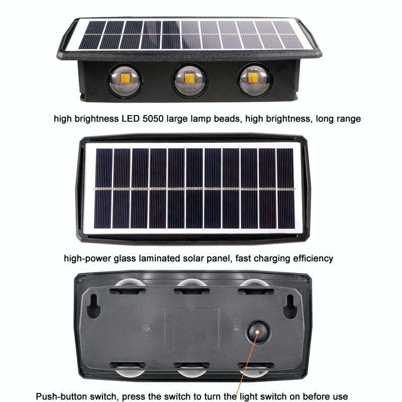6LED Solar Wall Lamp Outdoor Waterproof Up And Down Double-headed Spotlights(White Light)