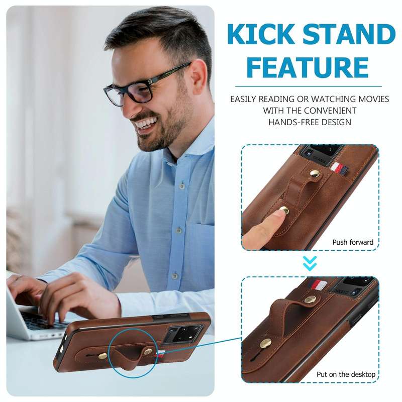 For Samsung Galaxy Note20 Ultra Wristband Kickstand Wallet Leather Phone Case(Brown)