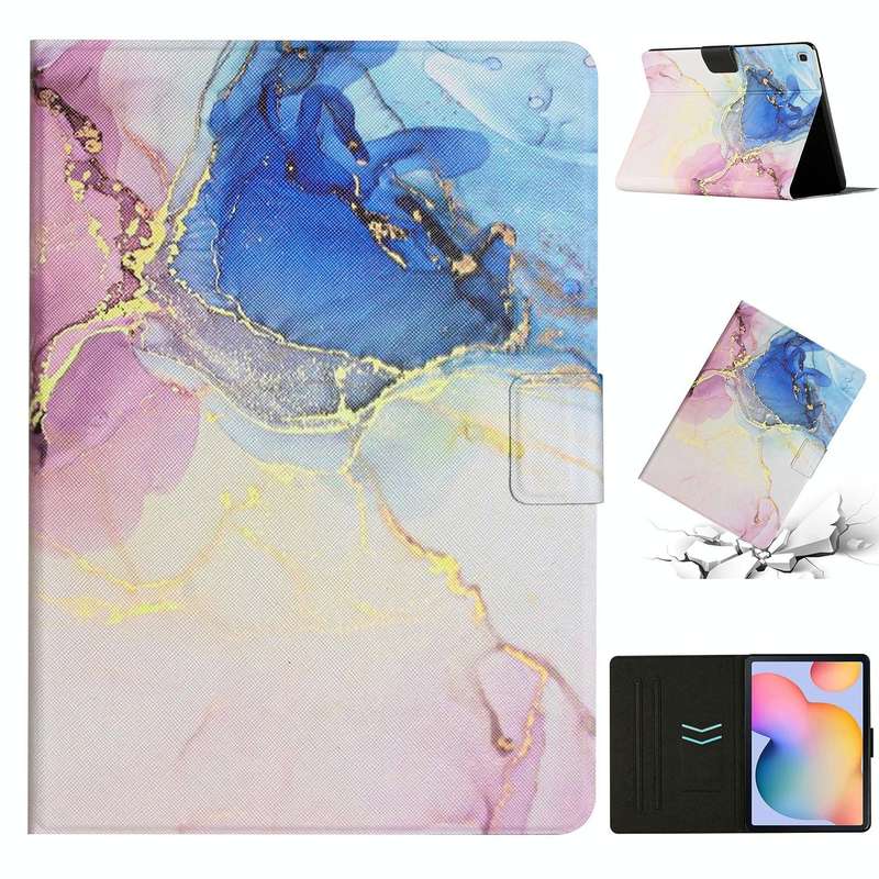 For Samsung Galaxy Tab S6 Lite P610 Marble Pattern Smart Leather Tablet Case(Pink Blue)