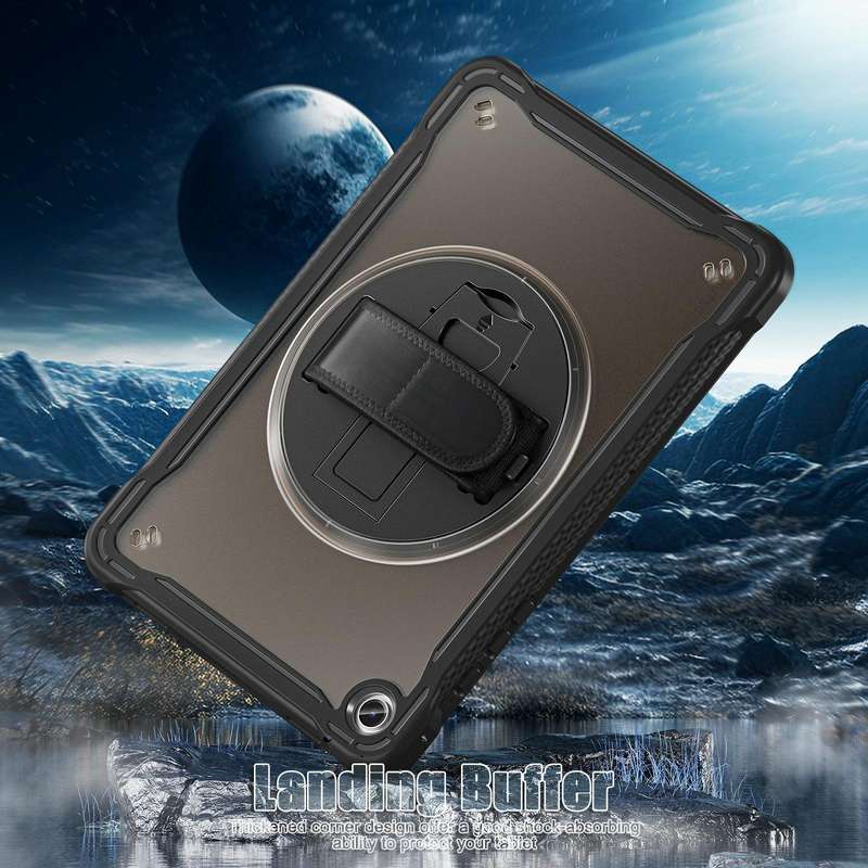 For Samsung Galaxy Tab A9+ X210/X215 Heavy Duty Hybrid Tablet Case with Handle & Strap(Clear Black)