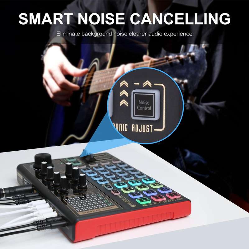 PULUZ Phantom Power OTG Lossless Live Sound Card Recording Sound Mixer, English Version(Black)