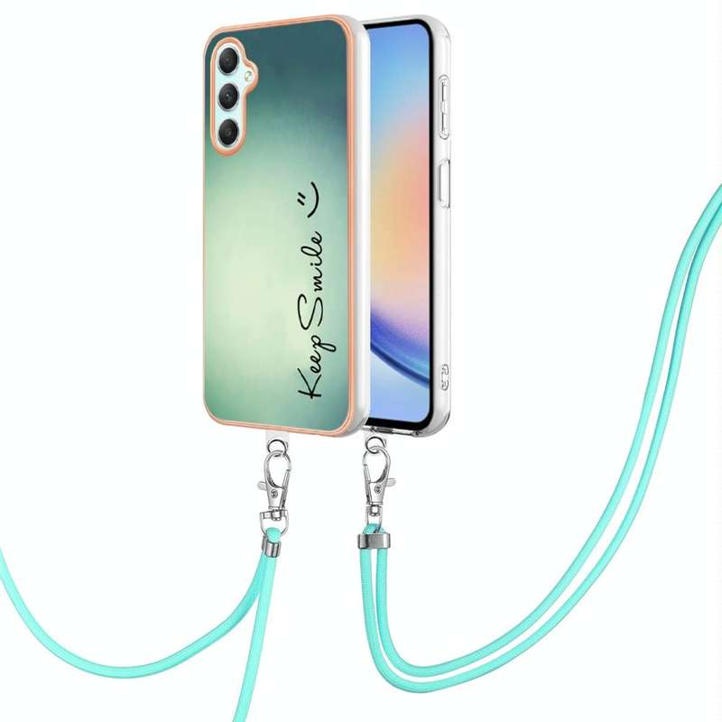 For Samsung Galaxy A25 5G / A24 Electroplating Dual-side IMD Phone Case with Lanyard(Smile)
