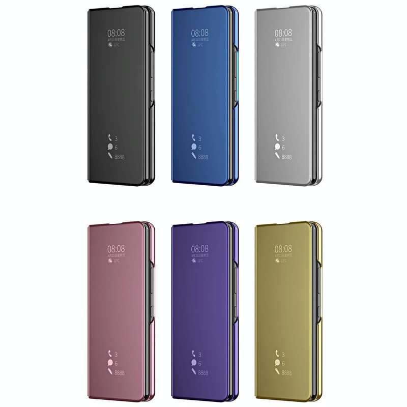 For Samsung Galaxy Z Fold4 Double Electroplating Flip Mirror Shockproof Phone Case(Pink)