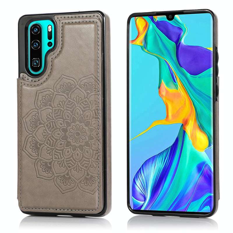 For Huawei P30 Pro Double Buckle Mandala Pattern PU+TPU Protective Case with Card Slots & Holder ...
