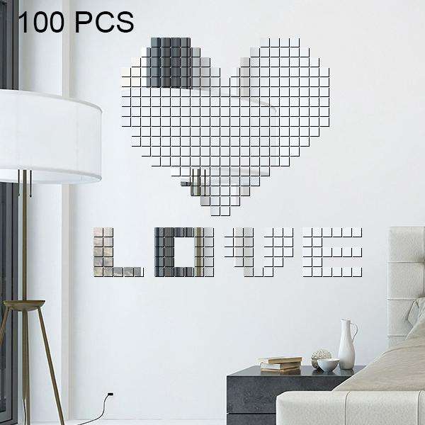 100 PCS Square Crystal Mosaic Mirror Acrylic Stereo Wall Stickers Creative Background Home Living...