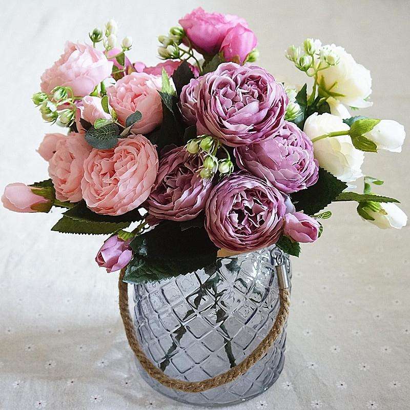 Beautiful Rose Peony Artificial Silk Flowers Small Bouquet Fores Home Party Spring Wedding Decora...