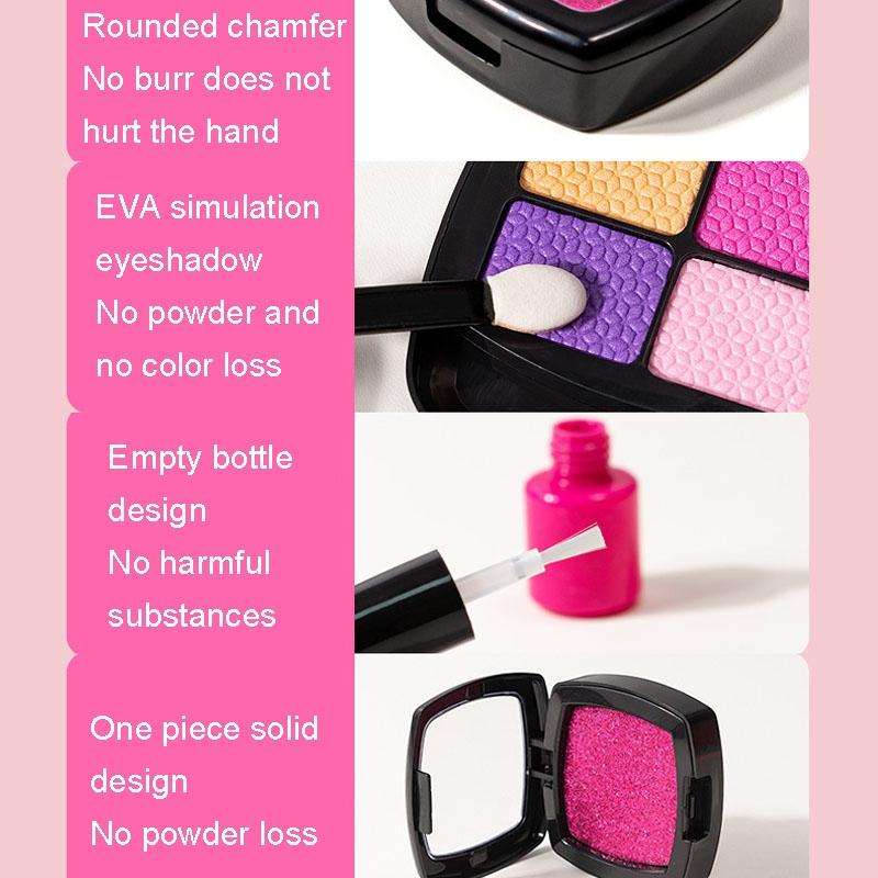 Girls Simulation Dressing Makeup Box Play House Non-toxic Cosmetics Set, Style: 21 In 1 Rose Leat...