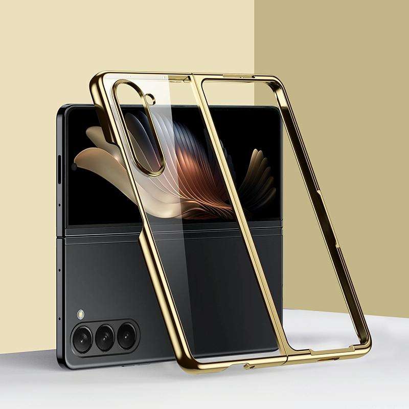 For Samsung Galaxy Z Fold5 5G Transparent Electroplating All-inclusive Folding Phone Case(Champag...