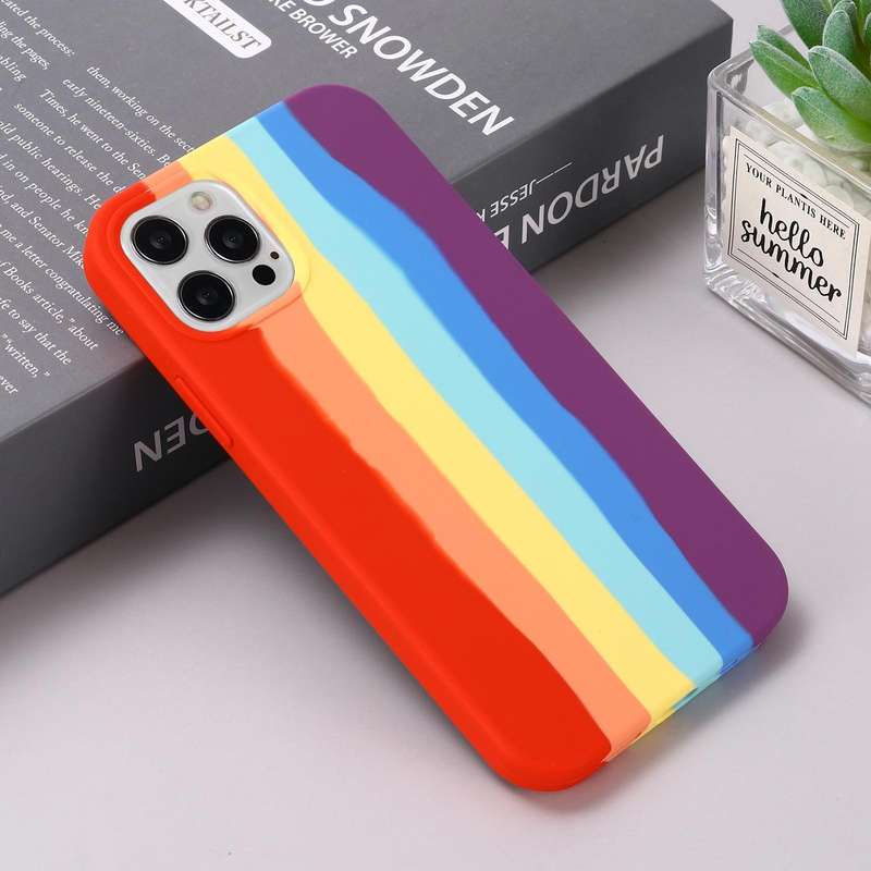 For iPhone 15 Pro Rainbow Liquid Silicone Phone Case(Red)
