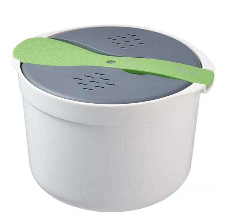 Kitchenware Microwave Oven Utensils Rrice Cooker Heating Steamer Pot Steamed Rice Box(Forest Green)