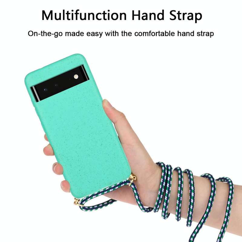 For Google Pixel 6 Pro Wheat Straw Material + TPU Protective Case with Lanyard(Green)