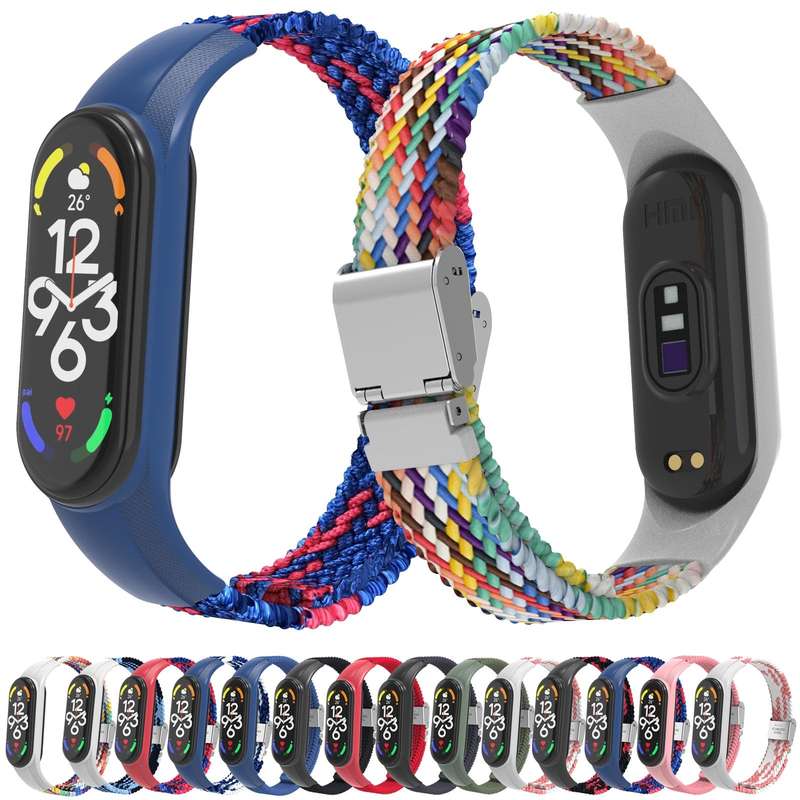 For Xiaomi Mi Band 7 Adjustable Nylon Braided Integrated Watch Band(Charcoal)
