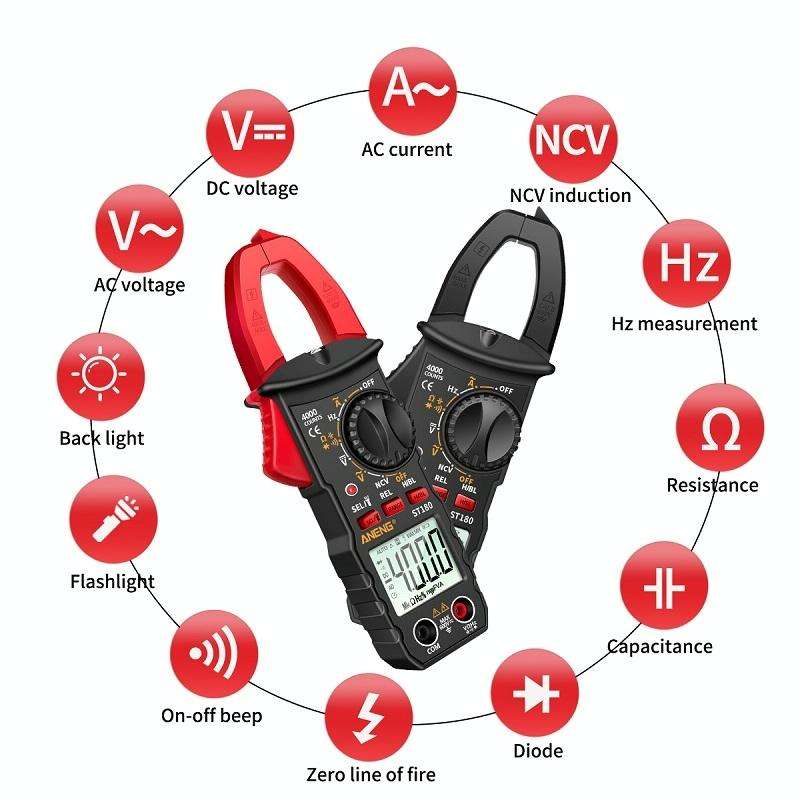 ANENG ST180 Digital Display Clamp AC & DC Intelligent Voltage Multimeter(Black)