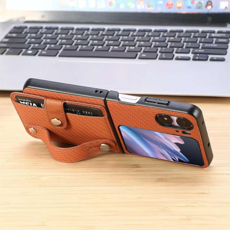 For OPPO Find N2 Flip Wristband Kickstand Card Wallet Back Cover Phone Case(Khaki)