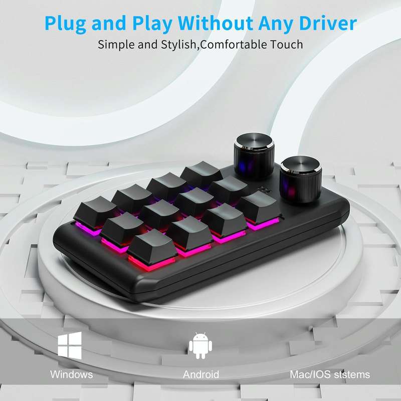 USB Wired 12KV2 MOLD Mini Mechanical 12 Keys 2 Knob Custom Programming Keyboard(Black)
