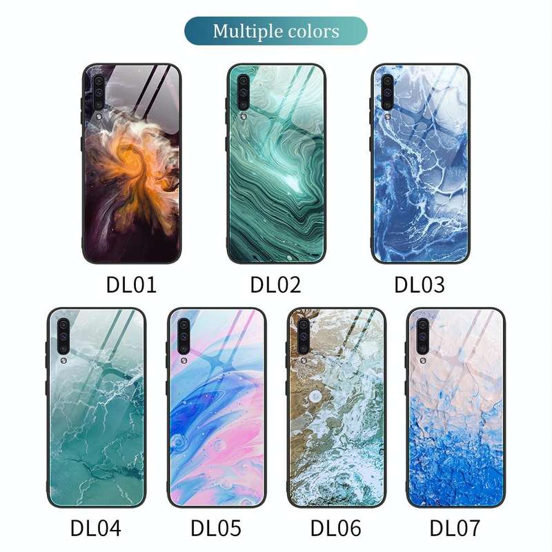 For Samsung Galaxy A50 / A50s / A30s Marble Pattern Glass Protective Case(DL06)