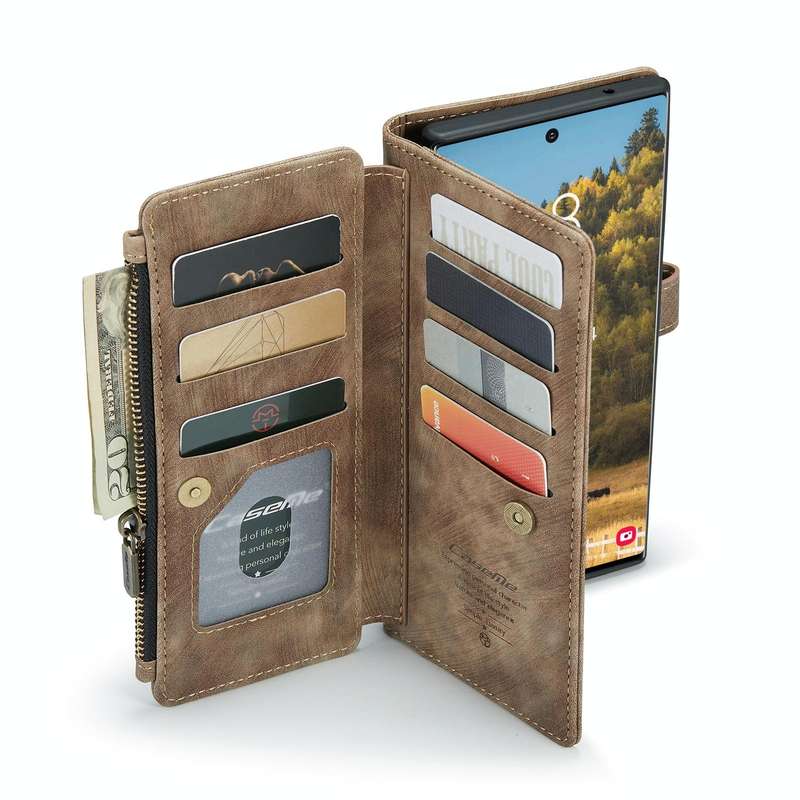 For Samsung Galaxy S22 Ultra 5G CaseMe C30 Multifunctional Phone Leather Case with Holder & Card ...