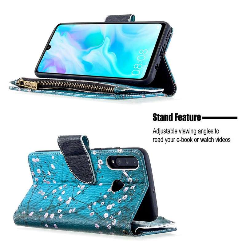 For Huawei P30 Lite Colored Drawing Pattern Zipper Horizontal Flip Leather Case with Holder & Car...