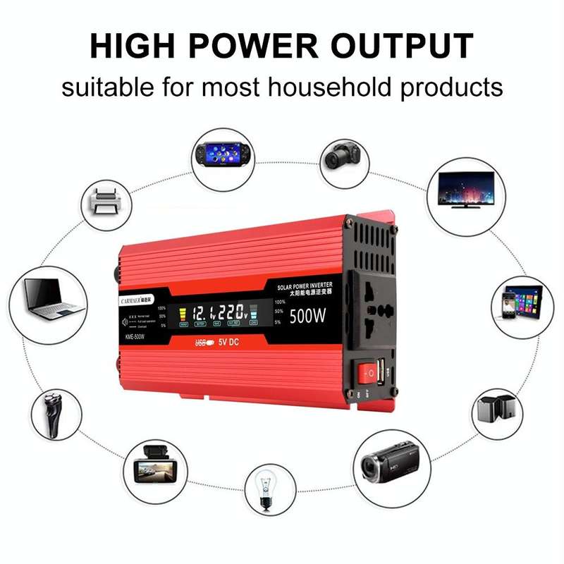 Carmaer Universal 24V to 220V 500W Car LCD Display Inverter Household Power Converter