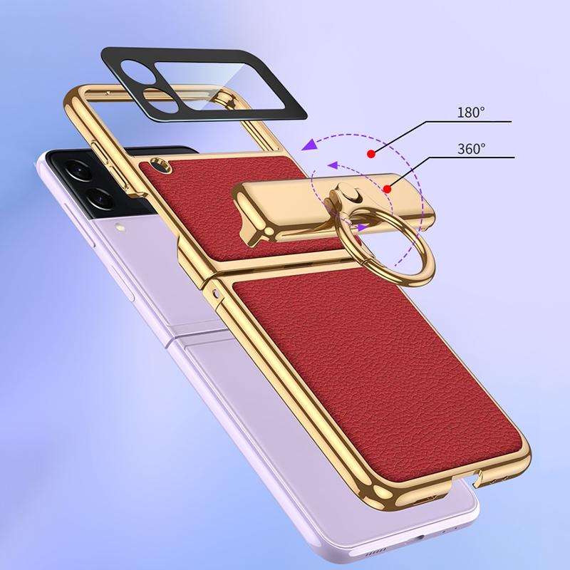 For Samsung Galaxy Z Flip3 5G GKK Integrated Plating + Leather Flip Phone Case(Black)