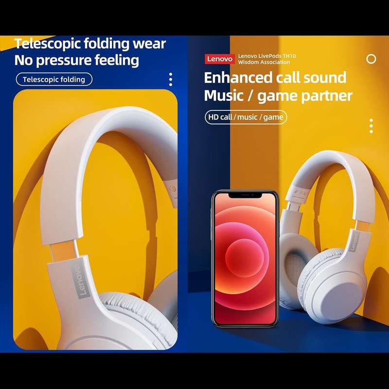 Lenovo TH10 Wireless Bluetooth Gaming Bass Music Sports Noise-cancelling Headphone(White)