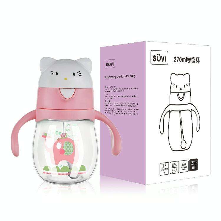 Infant Toddler Drink Cup Child Plastic Leakproof Cartoon Straw Cup With Handle Gravity Ball, Size...
